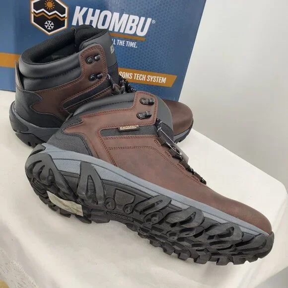 KhombuBoots Men's 8 Leather Outdoor Winter Rugged Lug Weatherproof Snow Shoes
